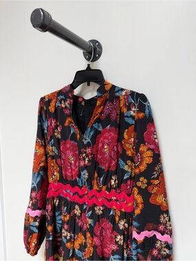 Fate Floral Long Sleeve Mini Dress Ric Rac Trim Size Medium